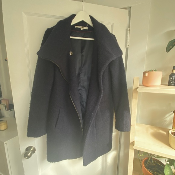 W Sz 8 Oversized DKNY Navy Wool Coat - Picture 2 of 5